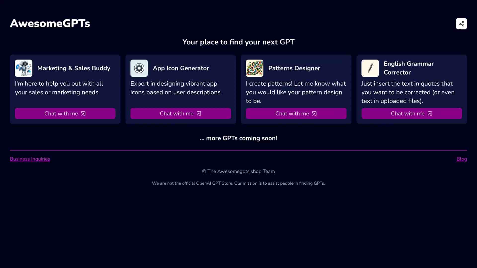 Screenshot of AwesomeGPTs's website